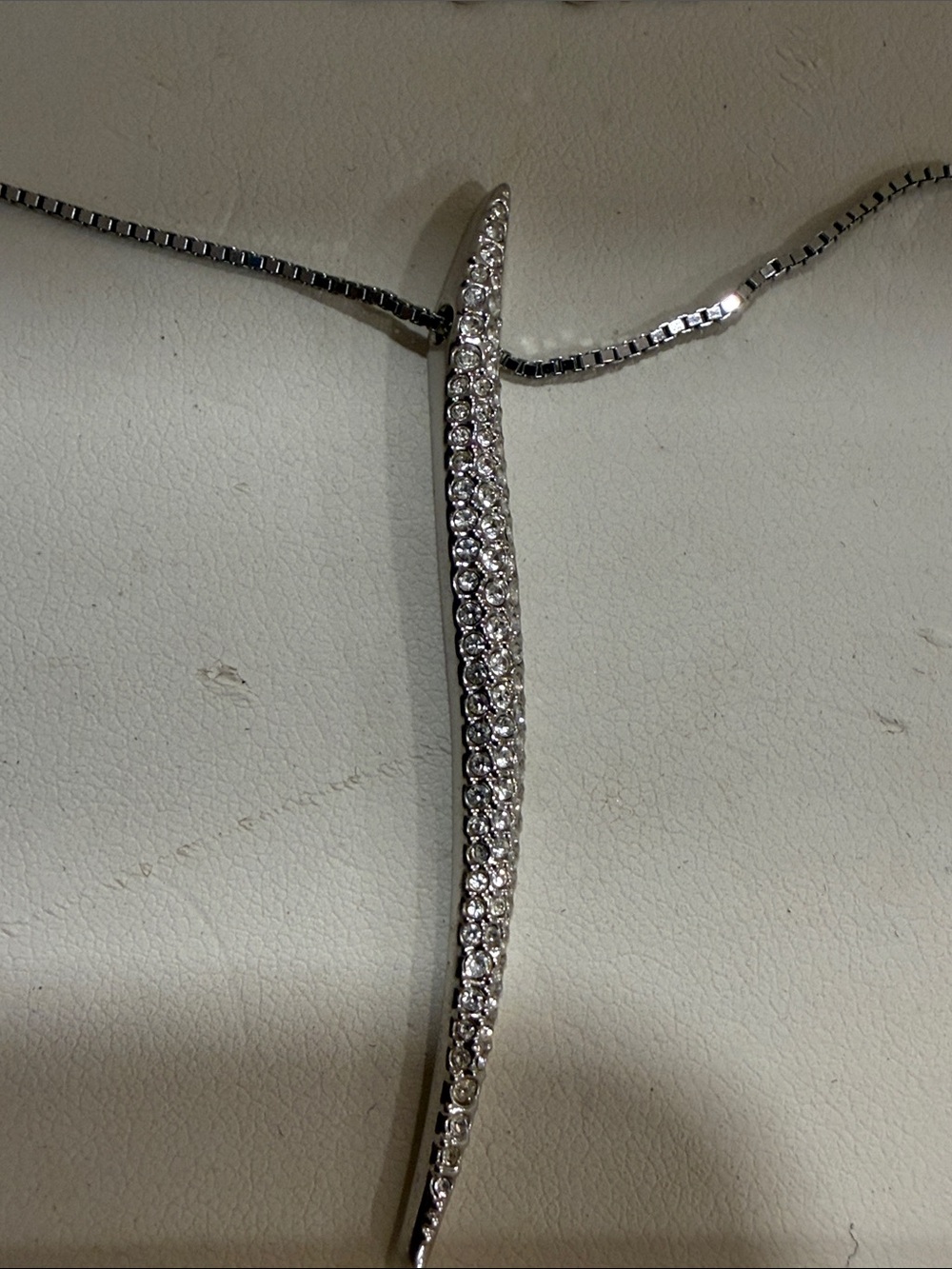 Swarovski Silver-Tone Pave Curved Bar Necklace - Picture 4 of 4
